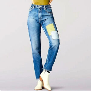 LEE Vintage Modern Patchwork Straight‎ Leg High Rise Jeans
